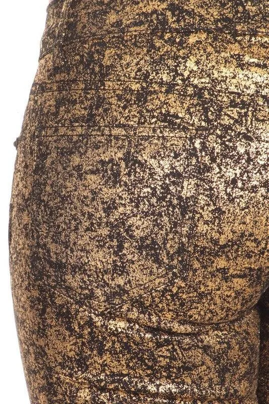 Low Rise Metallic Print Skinny Jeans Pants