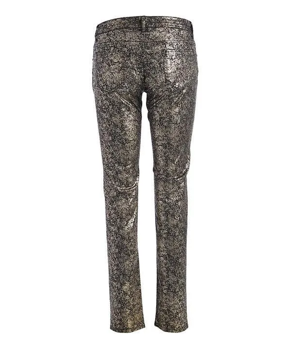 Low Rise Metallic Print Skinny Jeans Pants