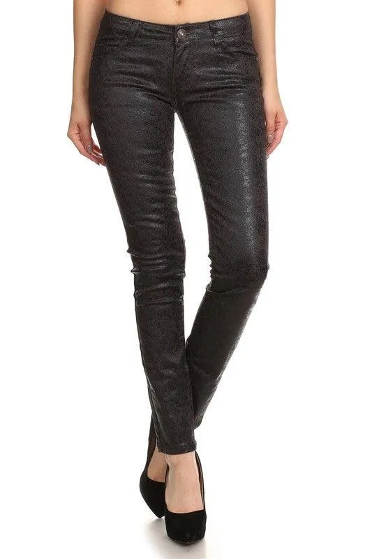 Low Rise Metallic Print Skinny Jeans Pants