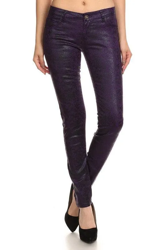 Low Rise Metallic Print Skinny Jeans Pants