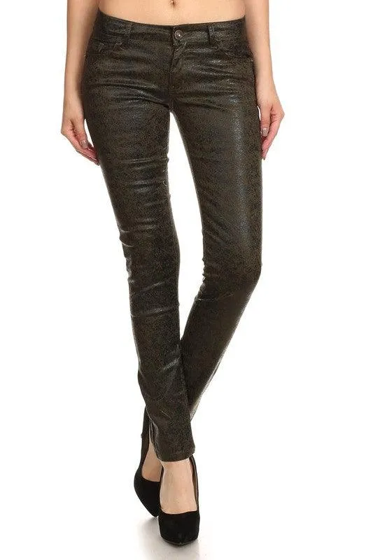 Low Rise Metallic Print Skinny Jeans Pants