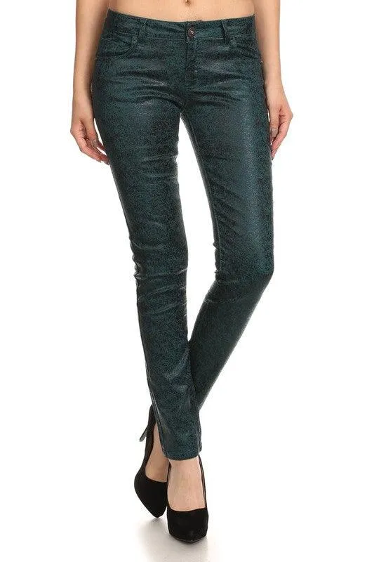 Low Rise Metallic Print Skinny Jeans Pants