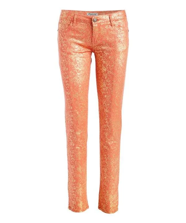 Low Rise Metallic Print Skinny Jeans Pants