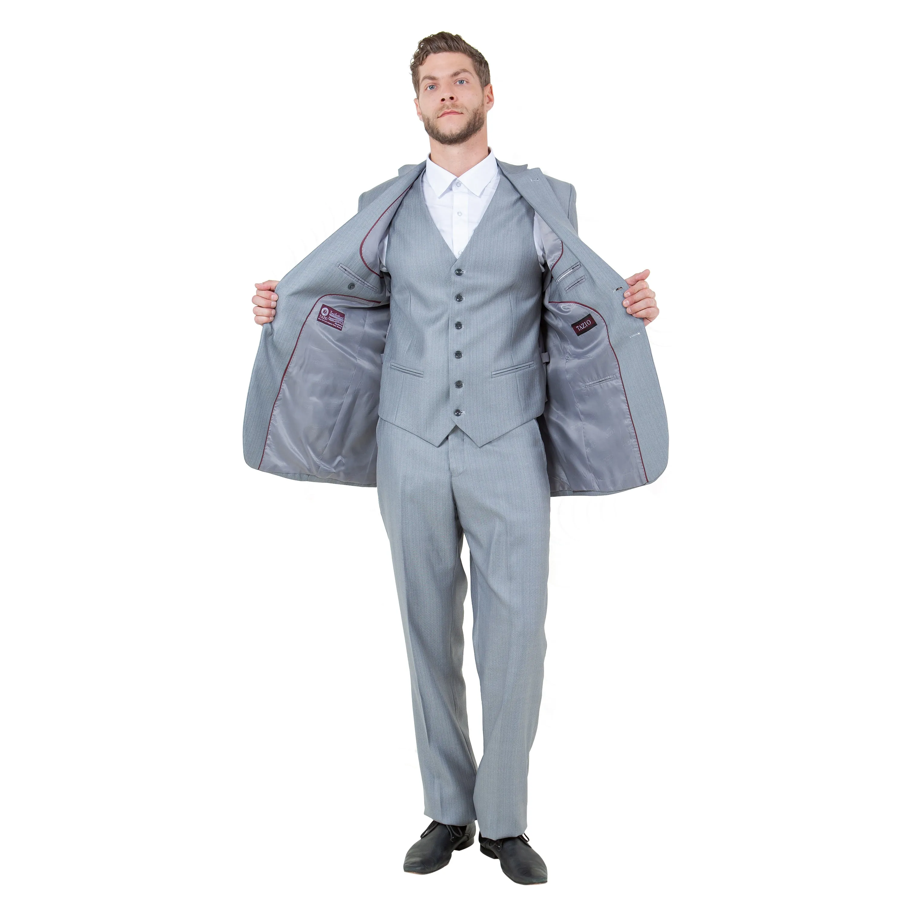 Lt. Gray Solid Shiny Sharkskin 3-PC Regular Modern Fit Suits