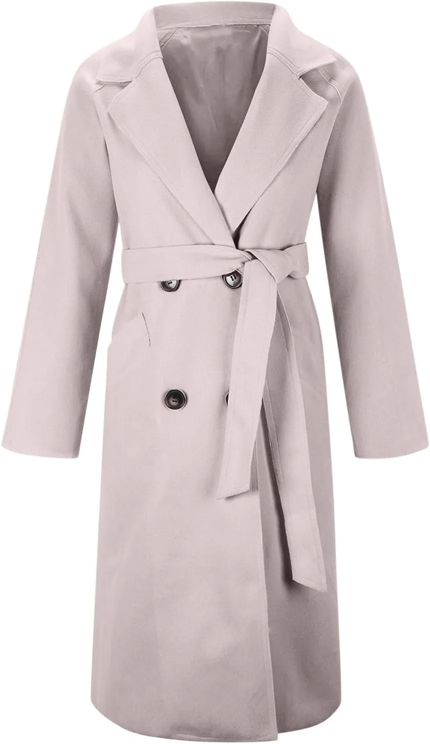 maisdgop Long Winter Coats for Women Casual Double Breasted Woolen Cloth Trench Coat Long Sleeve Open Front Lapel Overcoat