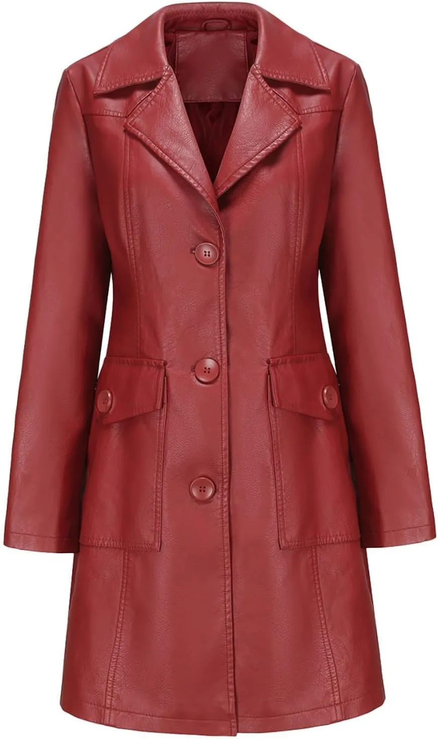 maisdgop Pea Coats for Women Faux Leather Trench Coats 2024 Fashion Fall Winter Single Breasted Long Jacket with Pockets