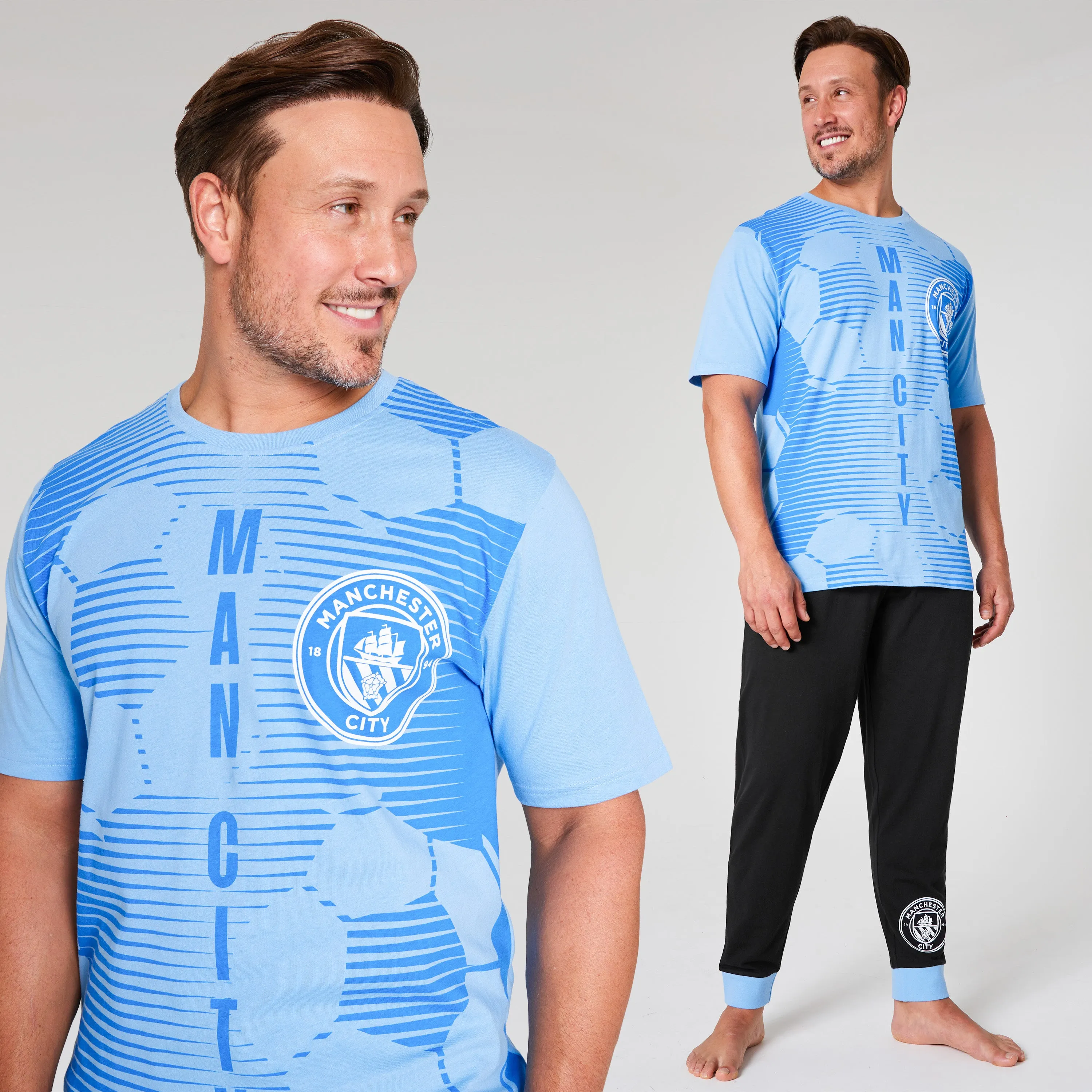 Manchester City FC Mens Pyjamas Set - Blue & Black