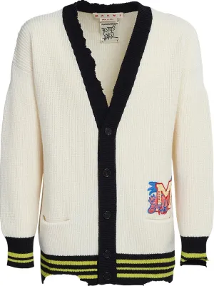 Marni Raw Edge Cardigan 'Antique White', cream