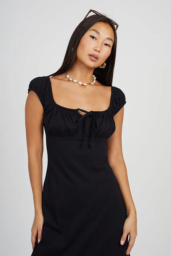 MAXI LENGTH MILKMAID DRESS WITH TIE FRONT