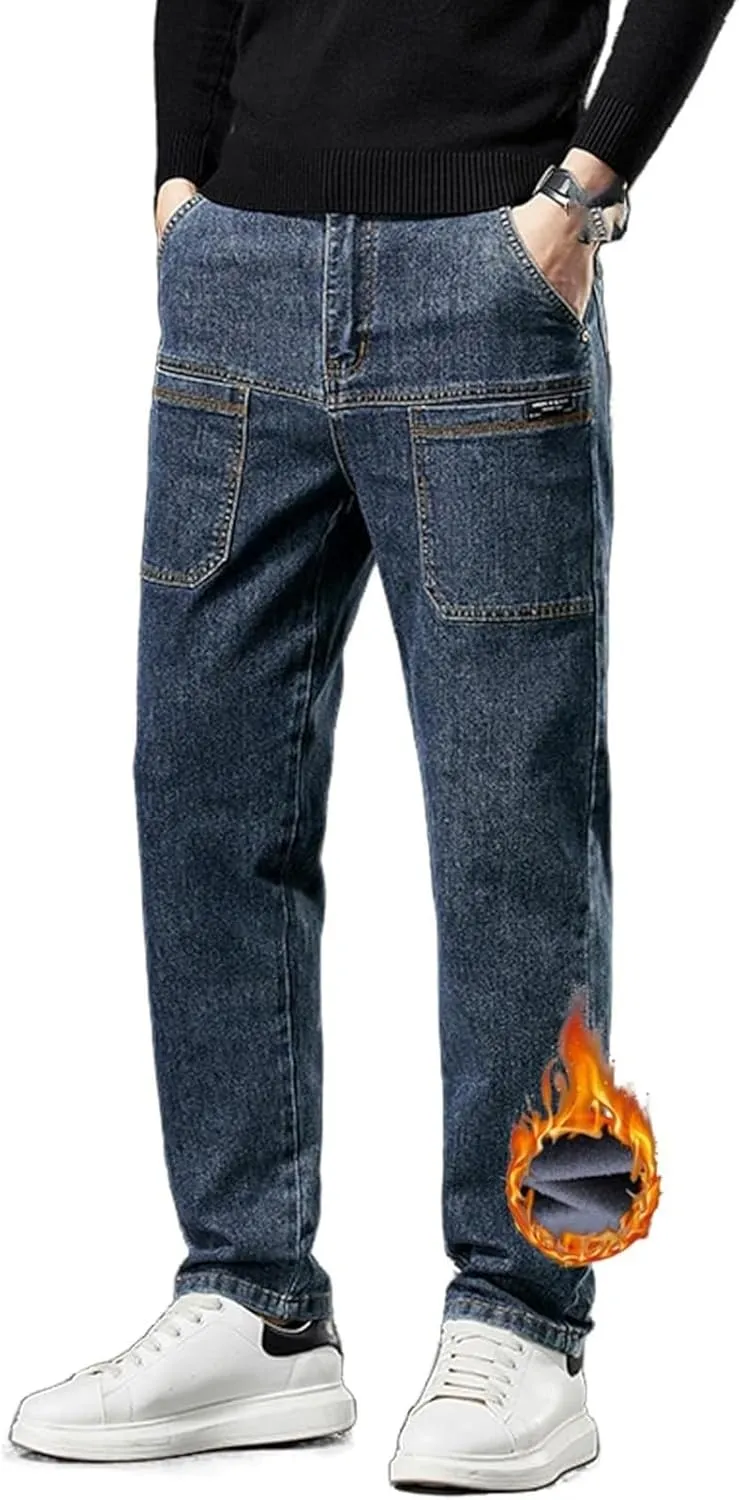 Mecutie Jeans,Comfortable Multi-Pocket High Cargo Jeans, Men's Relaxed Fit Cargo Jeans Denim Cargo Pants