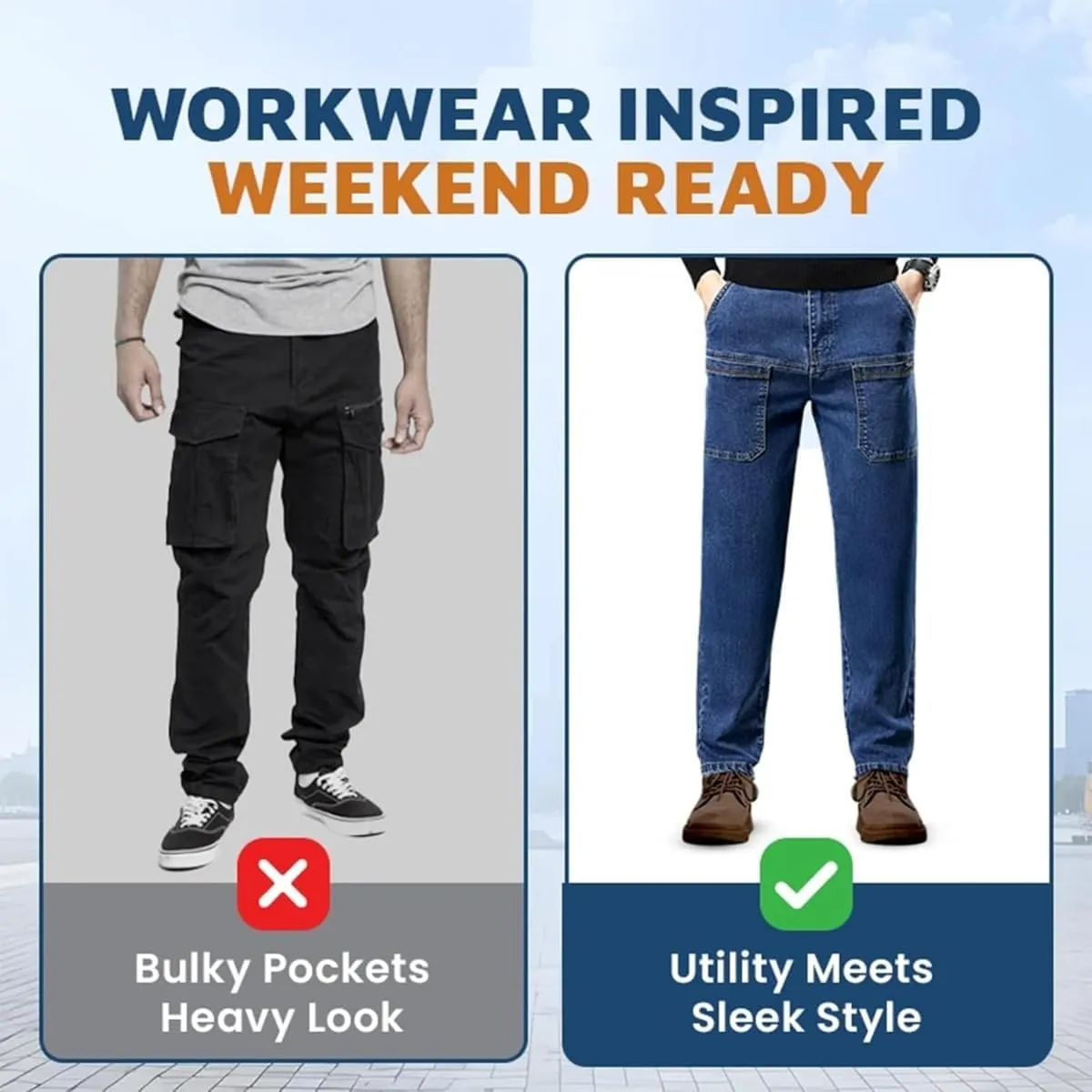 Mecutie Jeans,Comfortable Multi-Pocket High Cargo Jeans, Men's Relaxed Fit Cargo Jeans Denim Cargo Pants