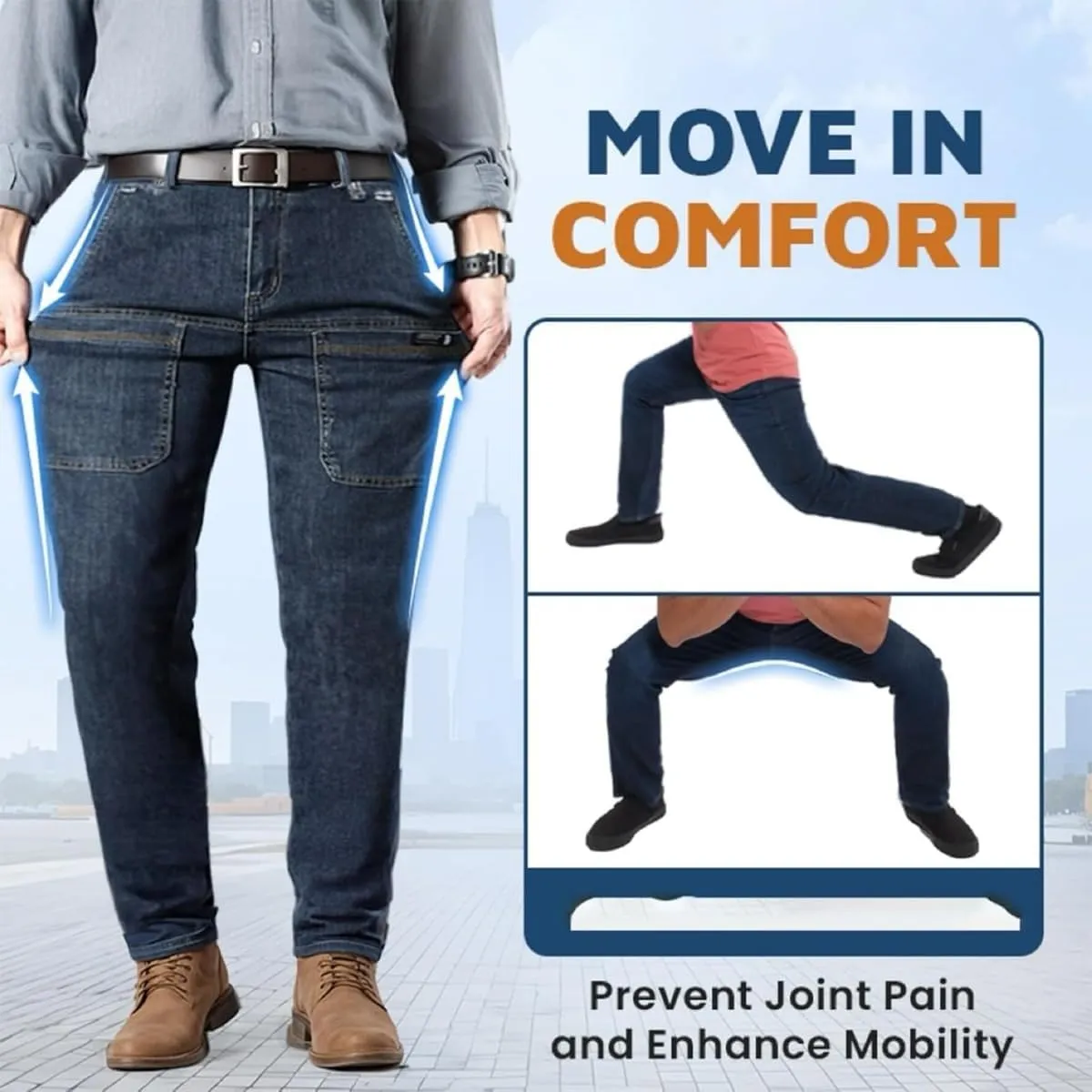 Mecutie Jeans,Comfortable Multi-Pocket High Cargo Jeans, Men's Relaxed Fit Cargo Jeans Denim Cargo Pants