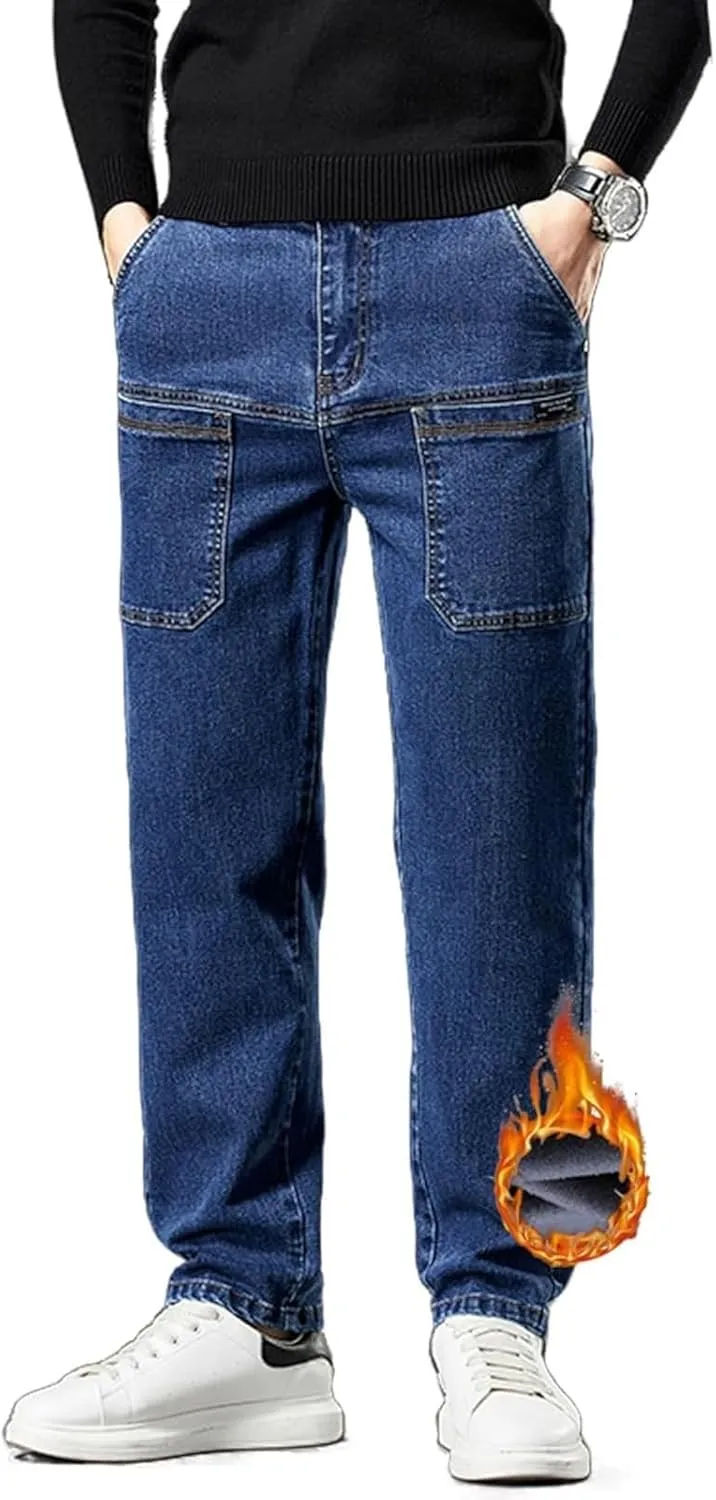 Mecutie Jeans,Comfortable Multi-Pocket High Cargo Jeans, Men's Relaxed Fit Cargo Jeans Denim Cargo Pants
