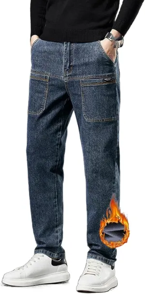 Mecutie Jeans,Comfortable Multi-Pocket High Cargo Jeans, Men's Relaxed Fit Cargo Jeans Denim Cargo Pants