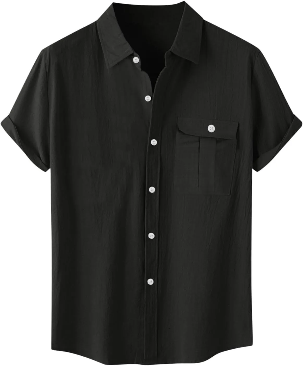 Men Cotton Linen Guayabera Shirts Casual Short Sleeve Button Down Work Shirt Solid Color Business Office Dress Tops
