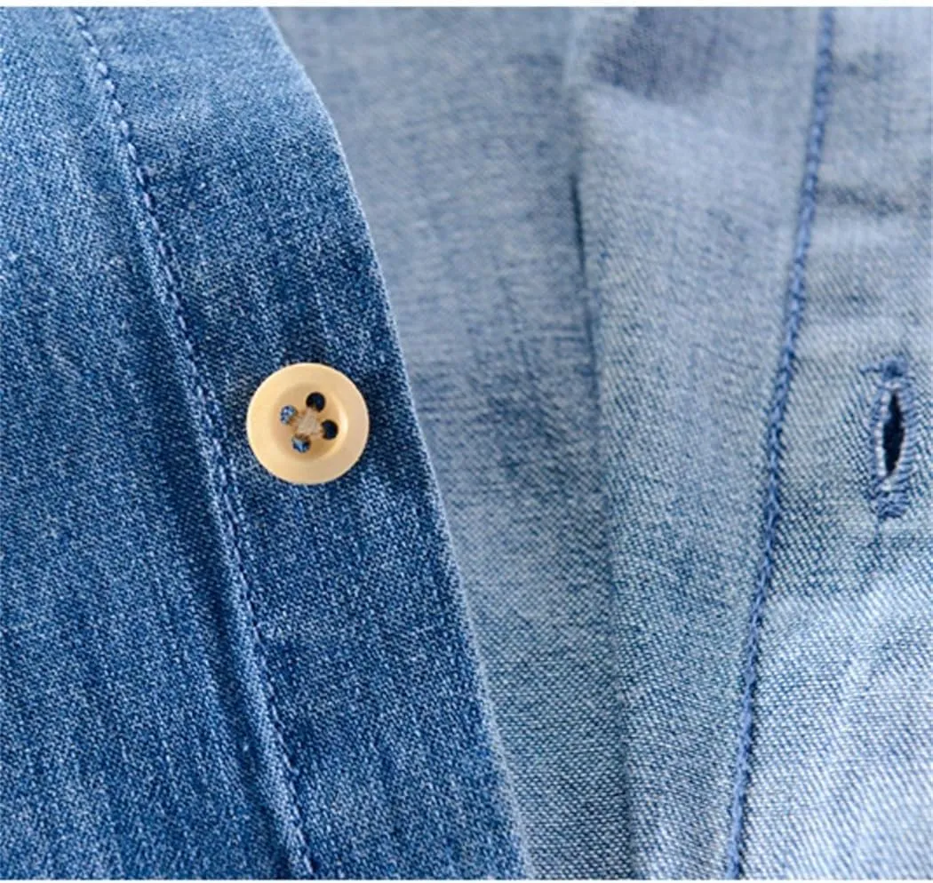 Men Denim Shirt Summer Thin Half Sleeve Casual T-Shirt Tops Loose Trendy Camping Denim Shirts Jacket