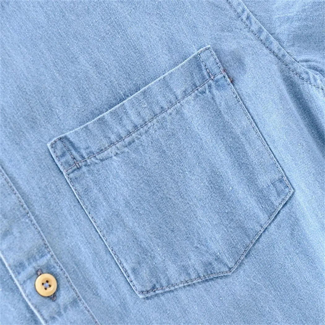 Men Denim Shirt Summer Thin Half Sleeve Casual T-Shirt Tops Loose Trendy Camping Denim Shirts Jacket