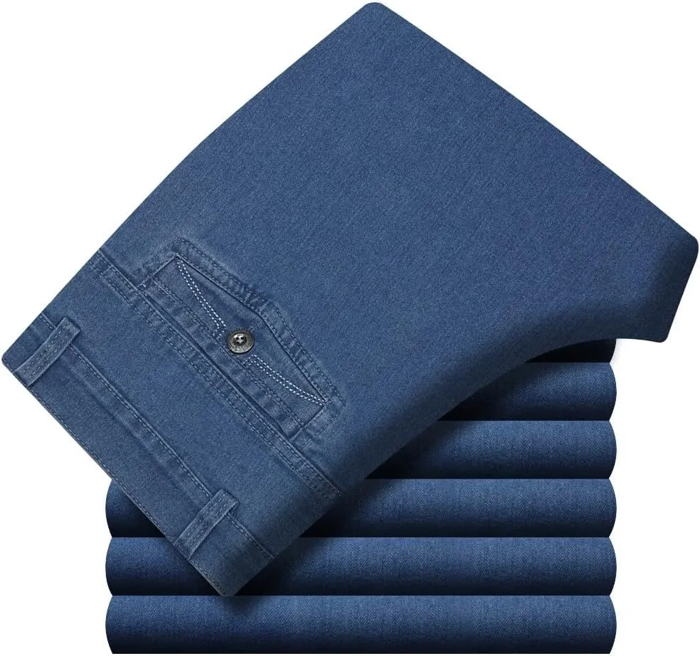 Men High Waist Straight Fit Jeans High Waist Straight Fit Stretch Denim Men Relaxed Fit Pants