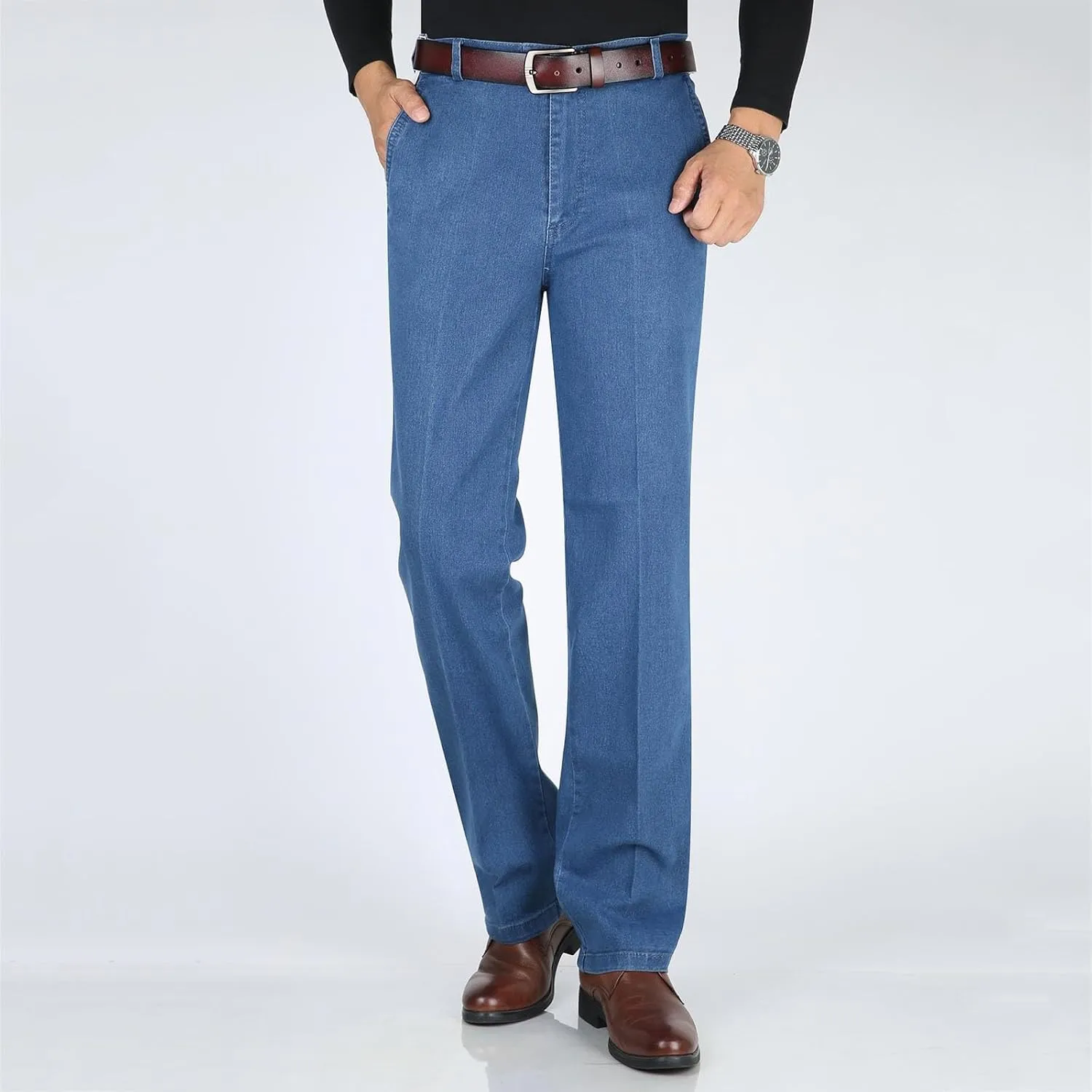 Men High Waist Straight Fit Jeans High Waist Straight Fit Stretch Denim Men Relaxed Fit Pants