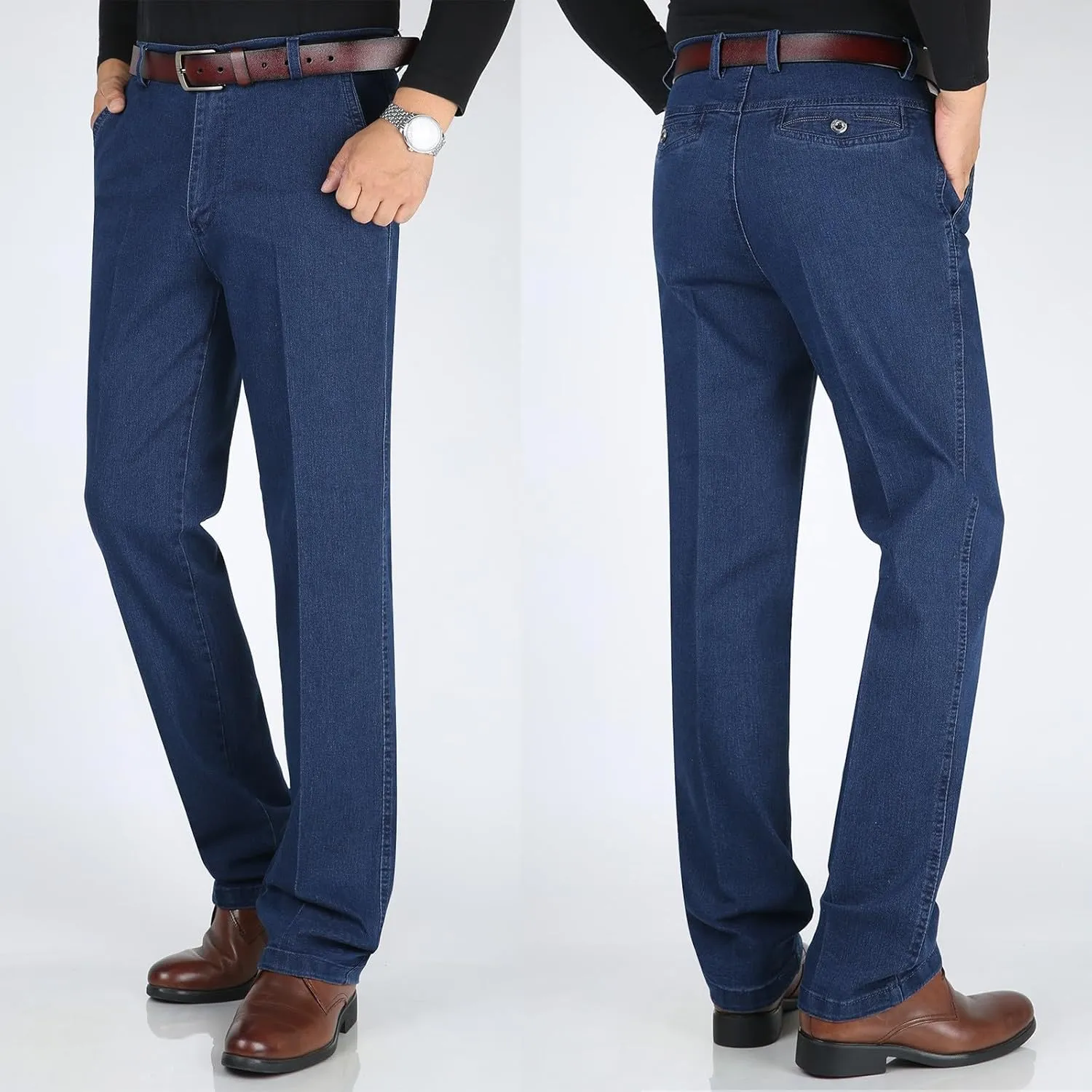 Men High Waist Straight Fit Jeans High Waist Straight Fit Stretch Denim Men Relaxed Fit Pants