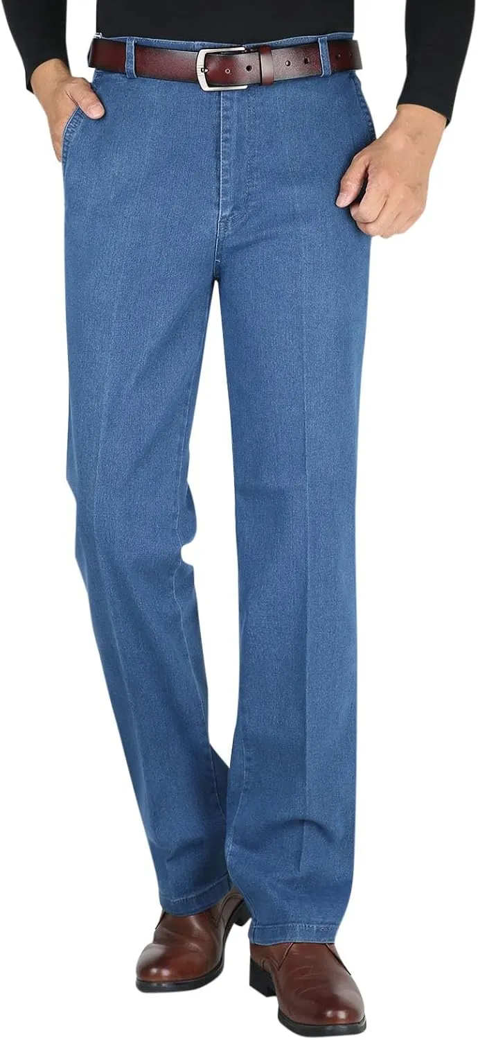 Men High Waist Straight Fit Jeans High Waist Straight Fit Stretch Denim Men Relaxed Fit Pants