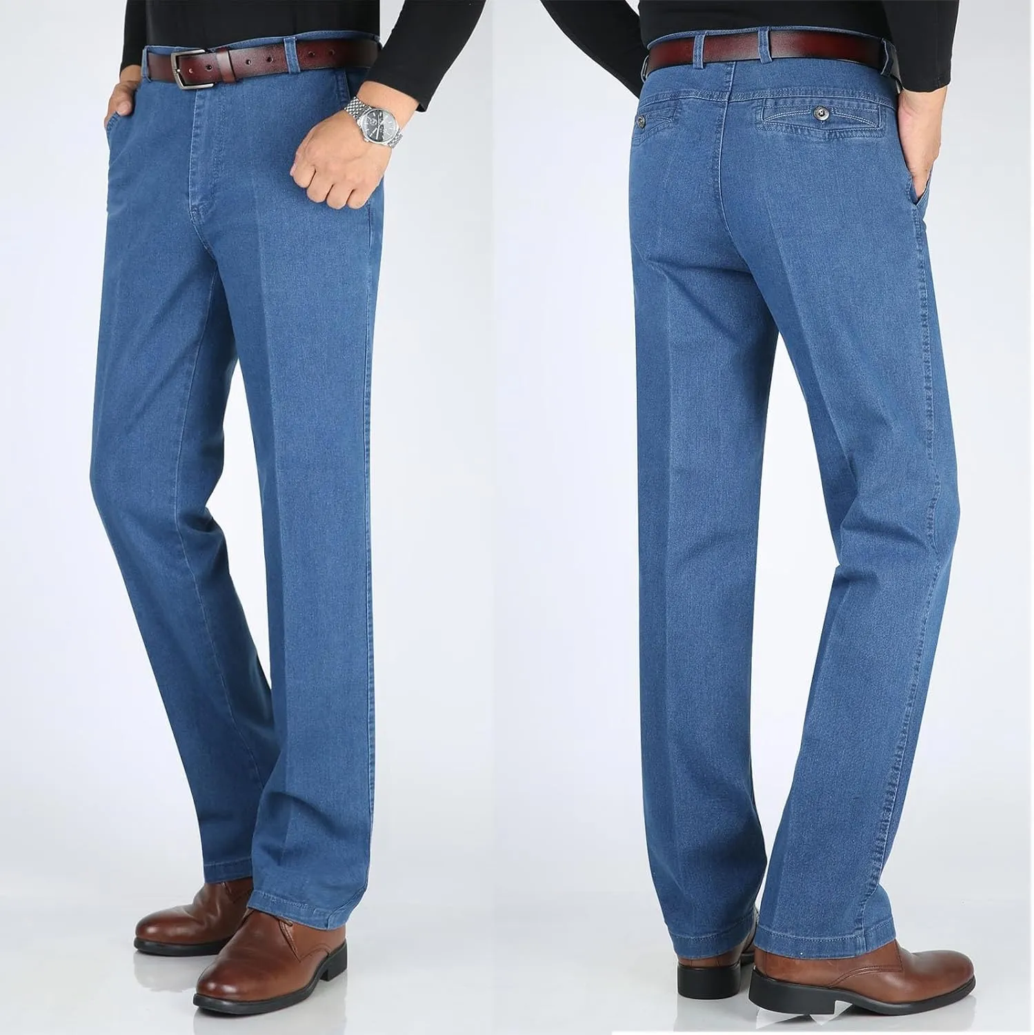 Men High Waist Straight Fit Jeans High Waist Straight Fit Stretch Denim Men Relaxed Fit Pants