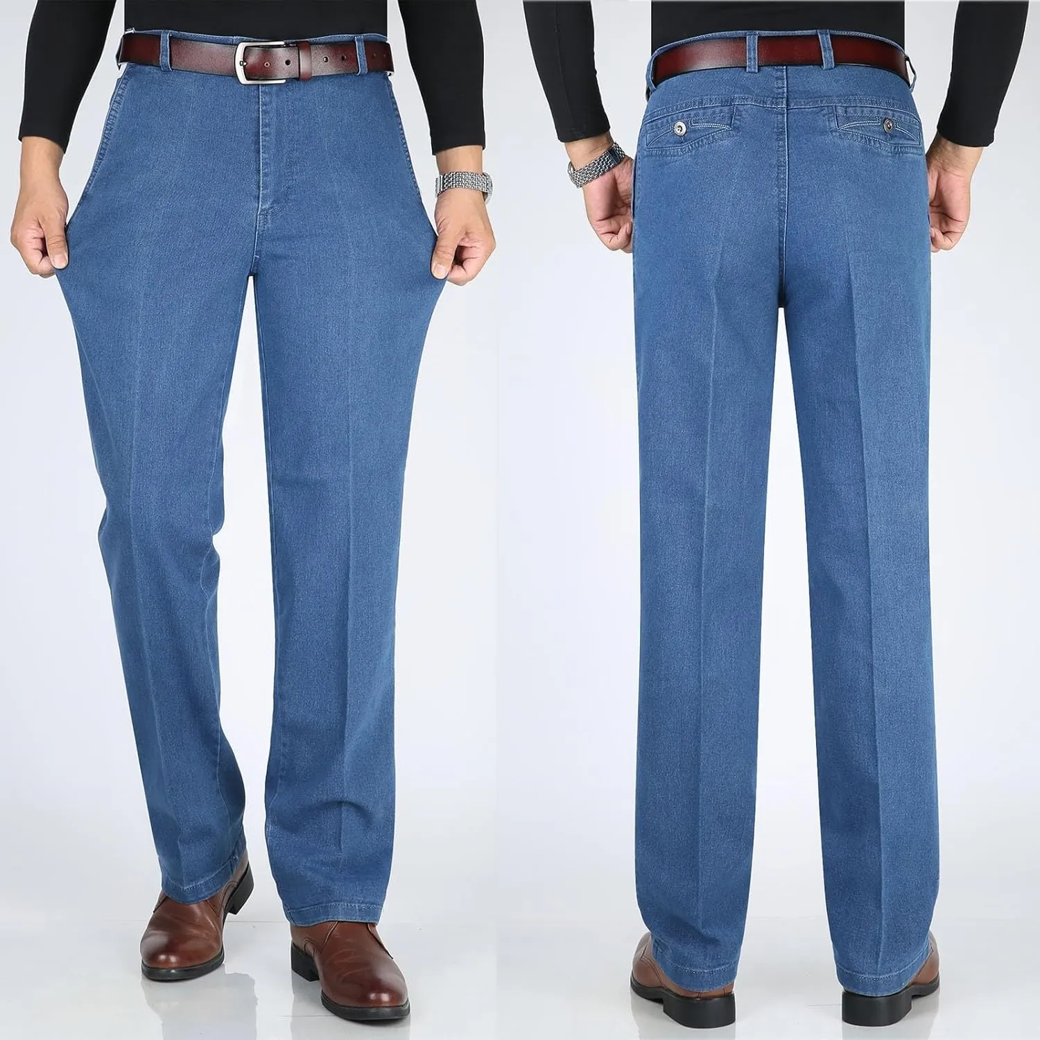 Men High Waist Straight Fit Jeans High Waist Straight Fit Stretch Denim Men Relaxed Fit Pants