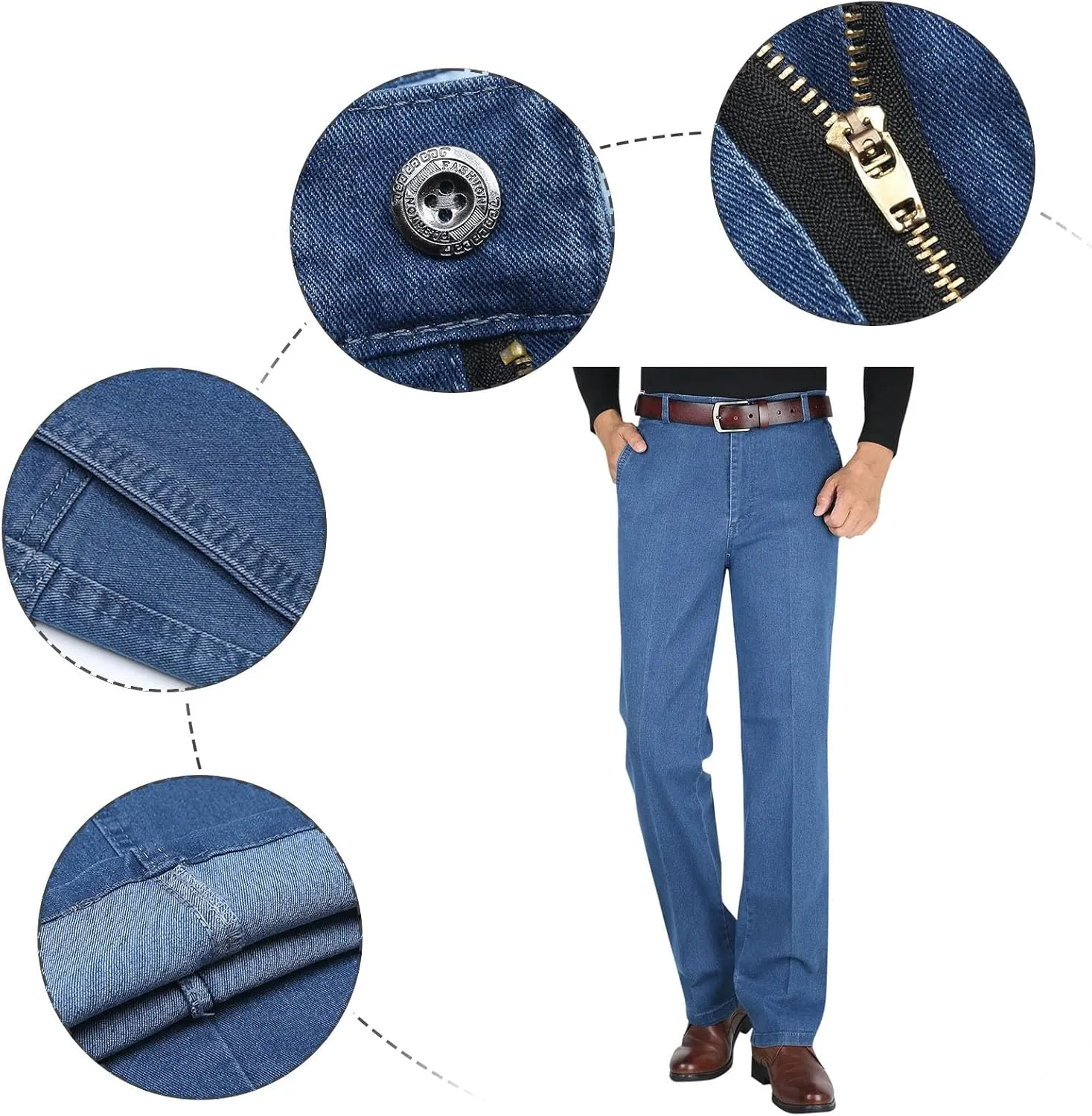Men High Waist Straight Fit Jeans High Waist Straight Fit Stretch Denim Men Relaxed Fit Pants