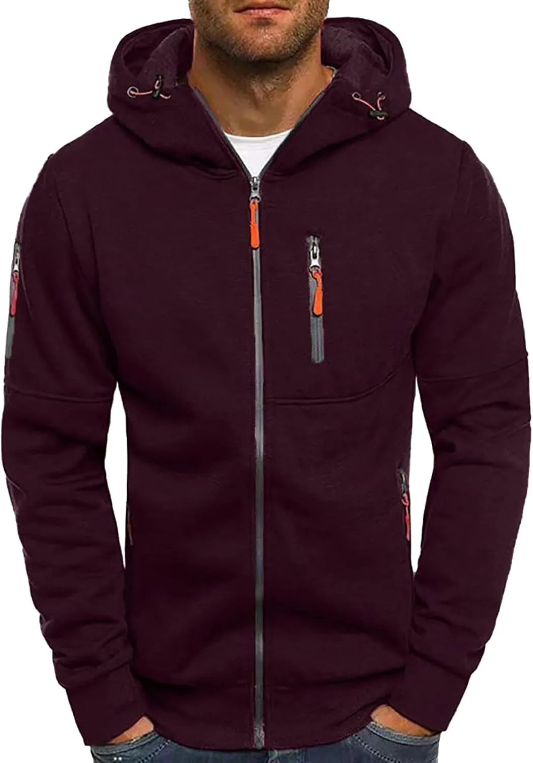 Men Hoodies Full Zip Up Lightweight Big and Tall Sweatshirt Casual Long Sleeve Sports Hooded Jacket Fall Winter Tops