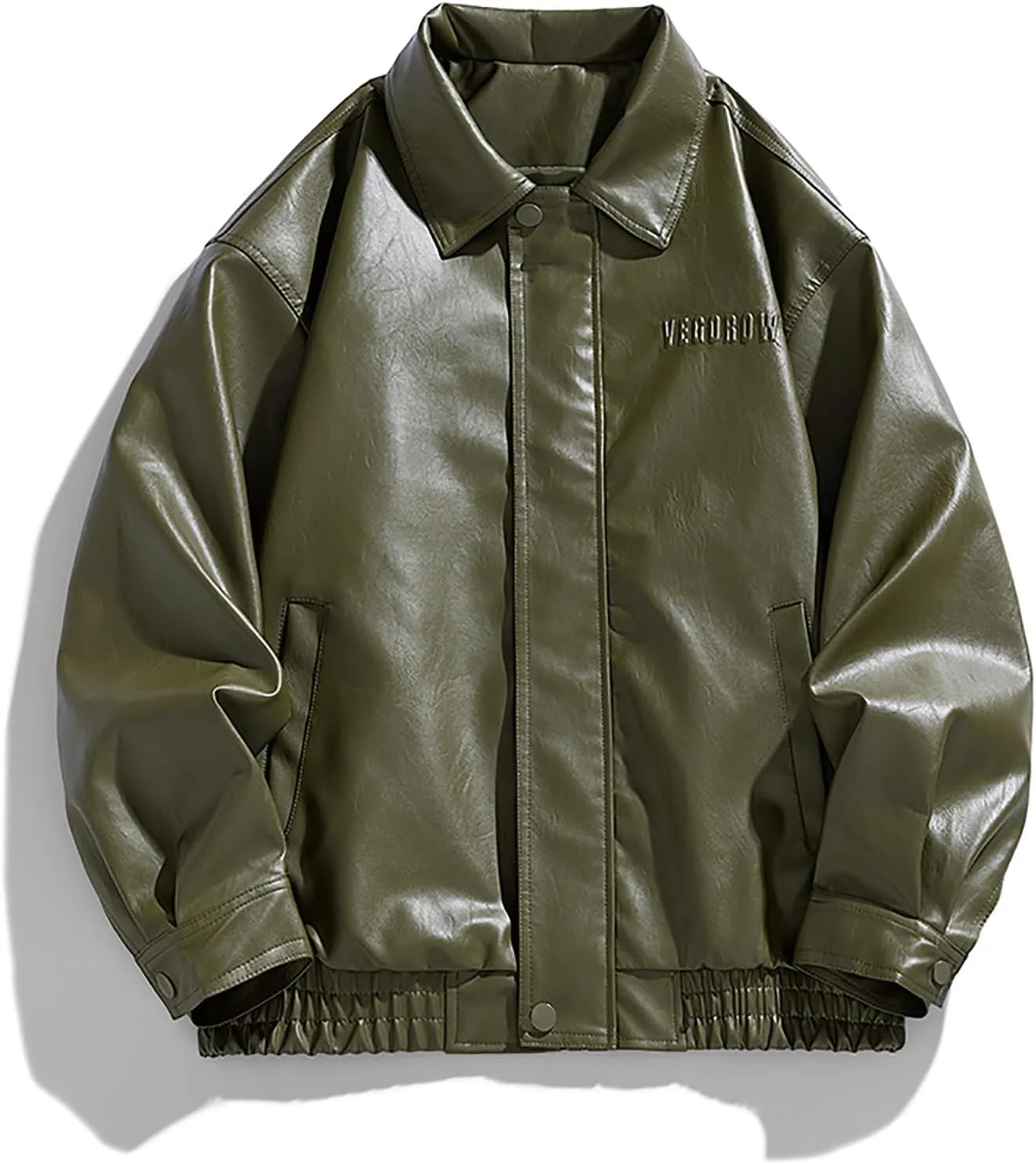 Men Oversized Leather Jackets Mens Faux Leather Bomber Jacket 90s Vintage Lapel Zip Up Biker Racing Moto Jacket