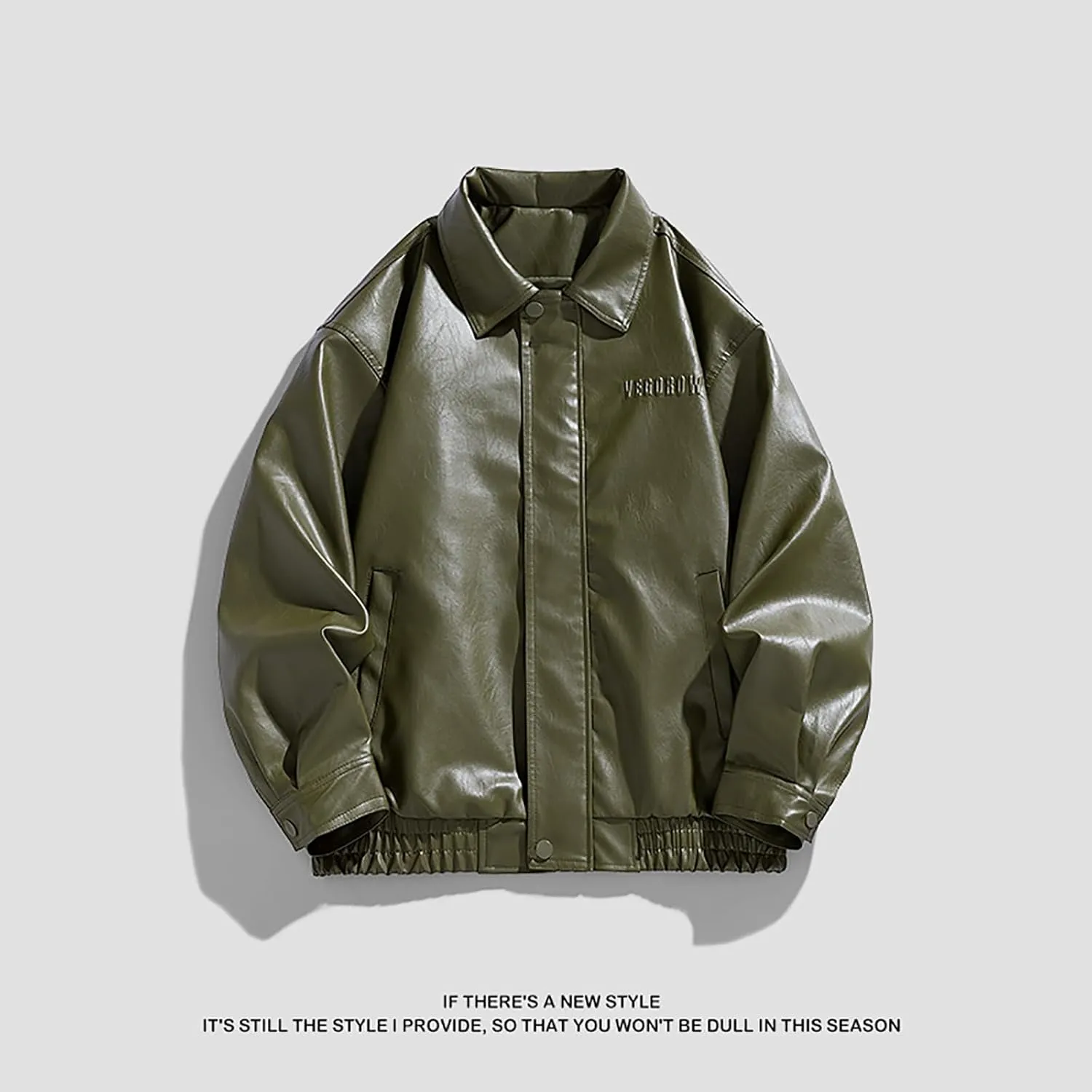 Men Oversized Leather Jackets Mens Faux Leather Bomber Jacket 90s Vintage Lapel Zip Up Biker Racing Moto Jacket