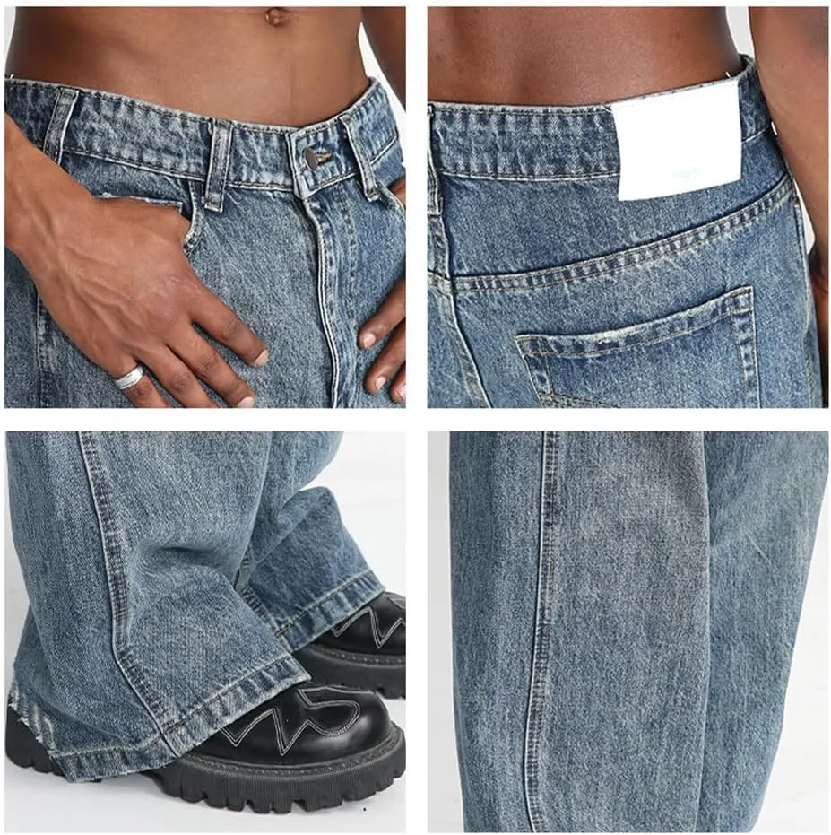 Men Straight Fit Relaxed Fit Stretch Jeans Lightweight Washed Wide Leg Jeans