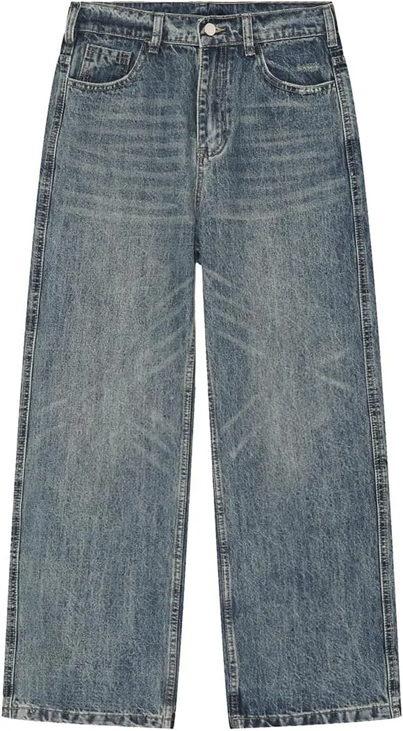 Men Straight Fit Relaxed Fit Stretch Jeans Lightweight Washed Wide Leg Jeans