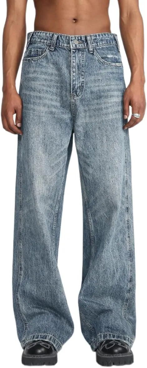 Men Straight Fit Relaxed Fit Stretch Jeans Lightweight Washed Wide Leg Jeans