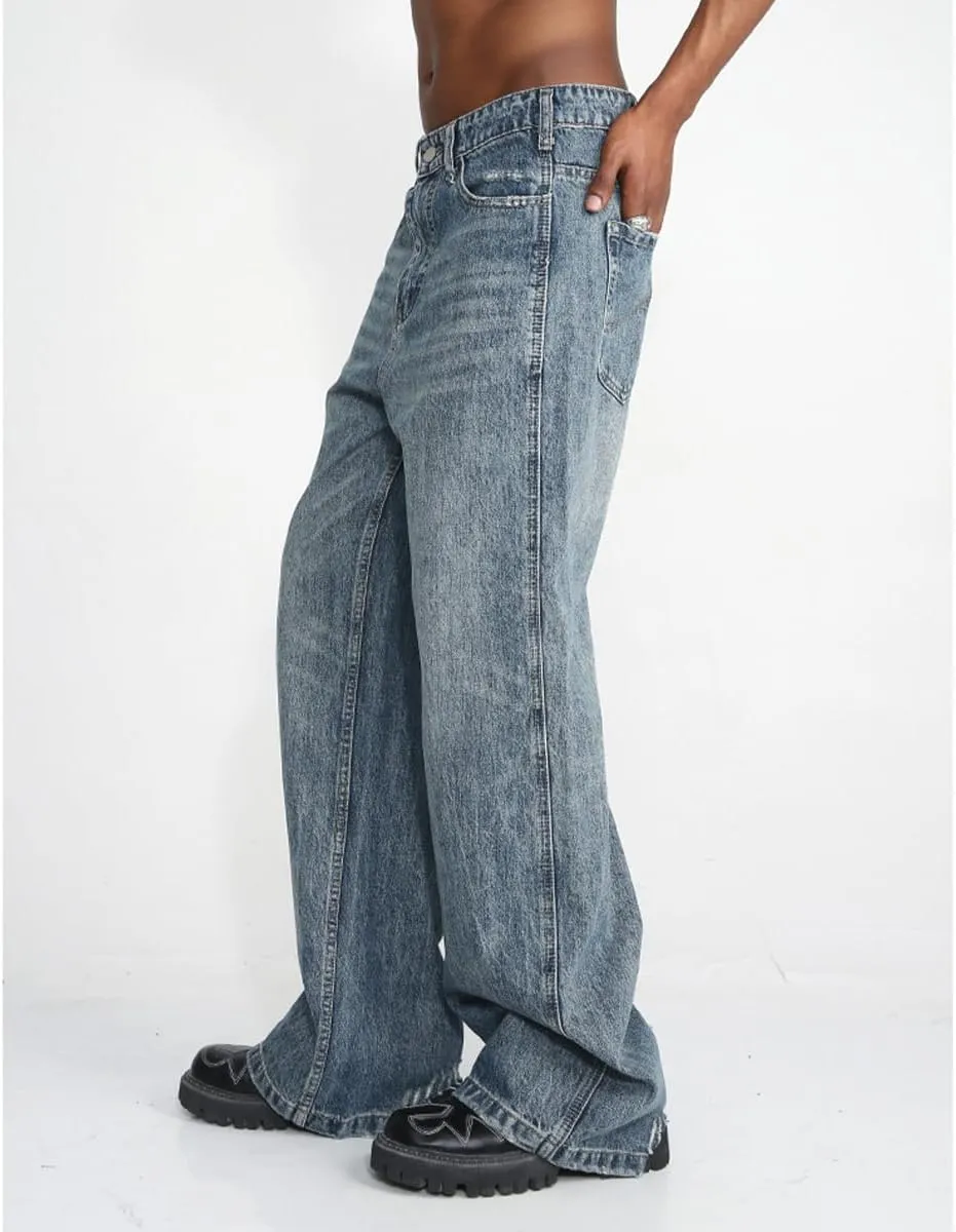 Men Straight Fit Relaxed Fit Stretch Jeans Lightweight Washed Wide Leg Jeans