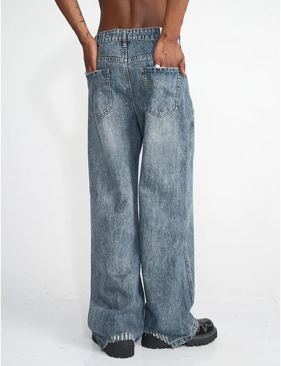 Men Straight Fit Relaxed Fit Stretch Jeans Lightweight Washed Wide Leg Jeans