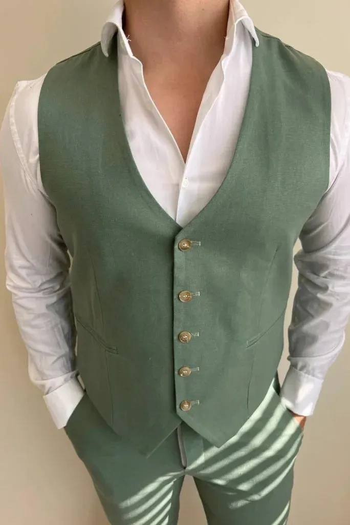 Men Three Piece Suit Sage Green Two Button Suit Wedding Suit Slim Fit Suit Formal Fashion Groom Wedding Suit Bespoke For Men
