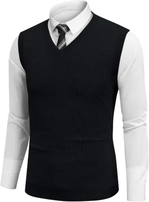 Men Vest 2025 Lightweight Knitted Pullover Solid Business Work V Neck Tops Sleeveless Relaxed Fit Vest Sweater