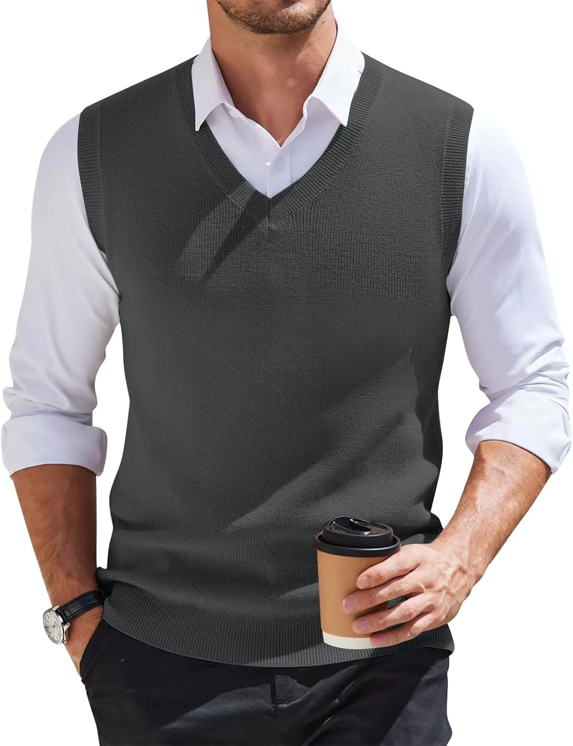 Men Vest Sleeveless 2025 Lightweight Vest Sweater Business Work V Neck Solid Pullover Relaxed Fit Knitted Tops