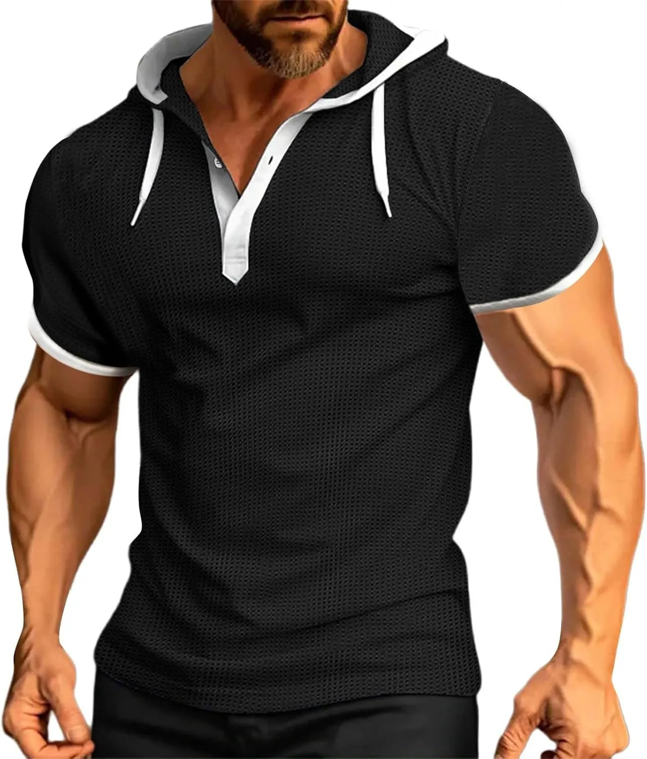 Men Waffle Hooded Tank Tops Bodybuilding Gym Sleeveless Workout Shirts Trendy Athletic Lounge Training Running Shirt