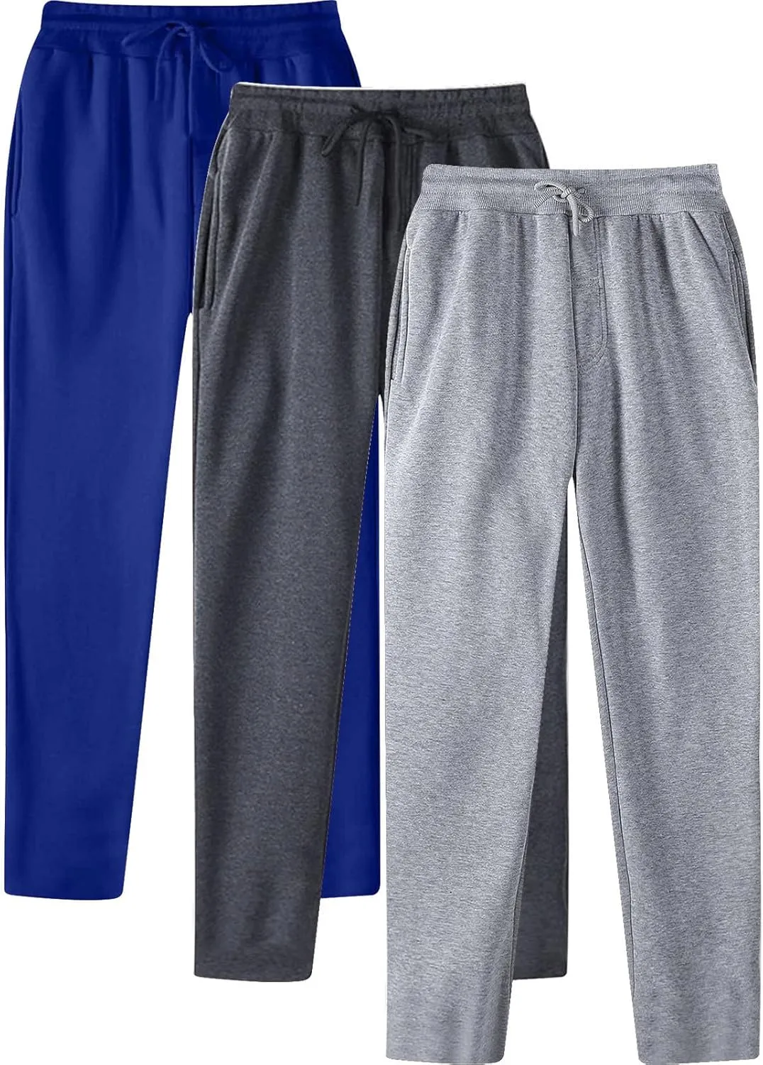 Mens 3 Pack Sweatpants Loose Fleece Casual Trousers Elastic Waist Drawstring Jogger Pants Baggy Running Pants