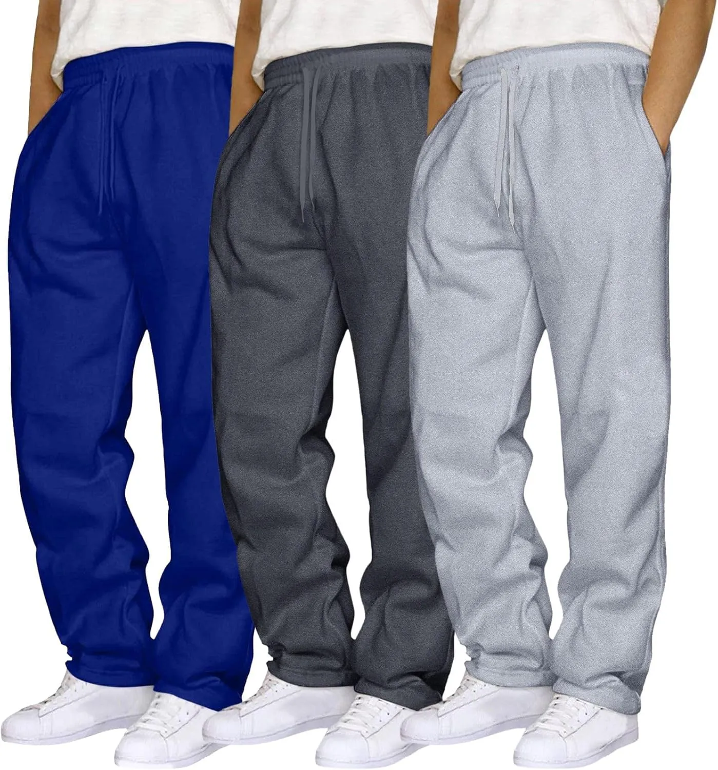 Mens 3 Pack Sweatpants Loose Fleece Casual Trousers Elastic Waist Drawstring Jogger Pants Baggy Running Pants