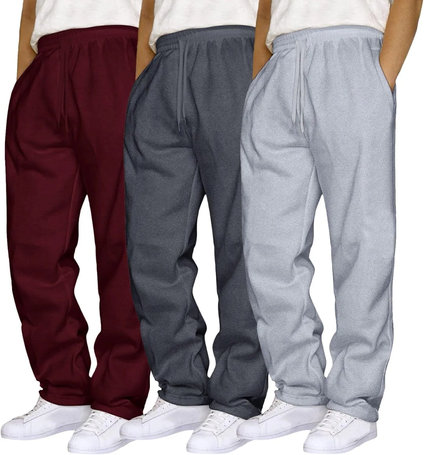 Mens 3 Pack Sweatpants Loose Fleece Casual Trousers Elastic Waist Drawstring Jogger Pants Baggy Running Pants
