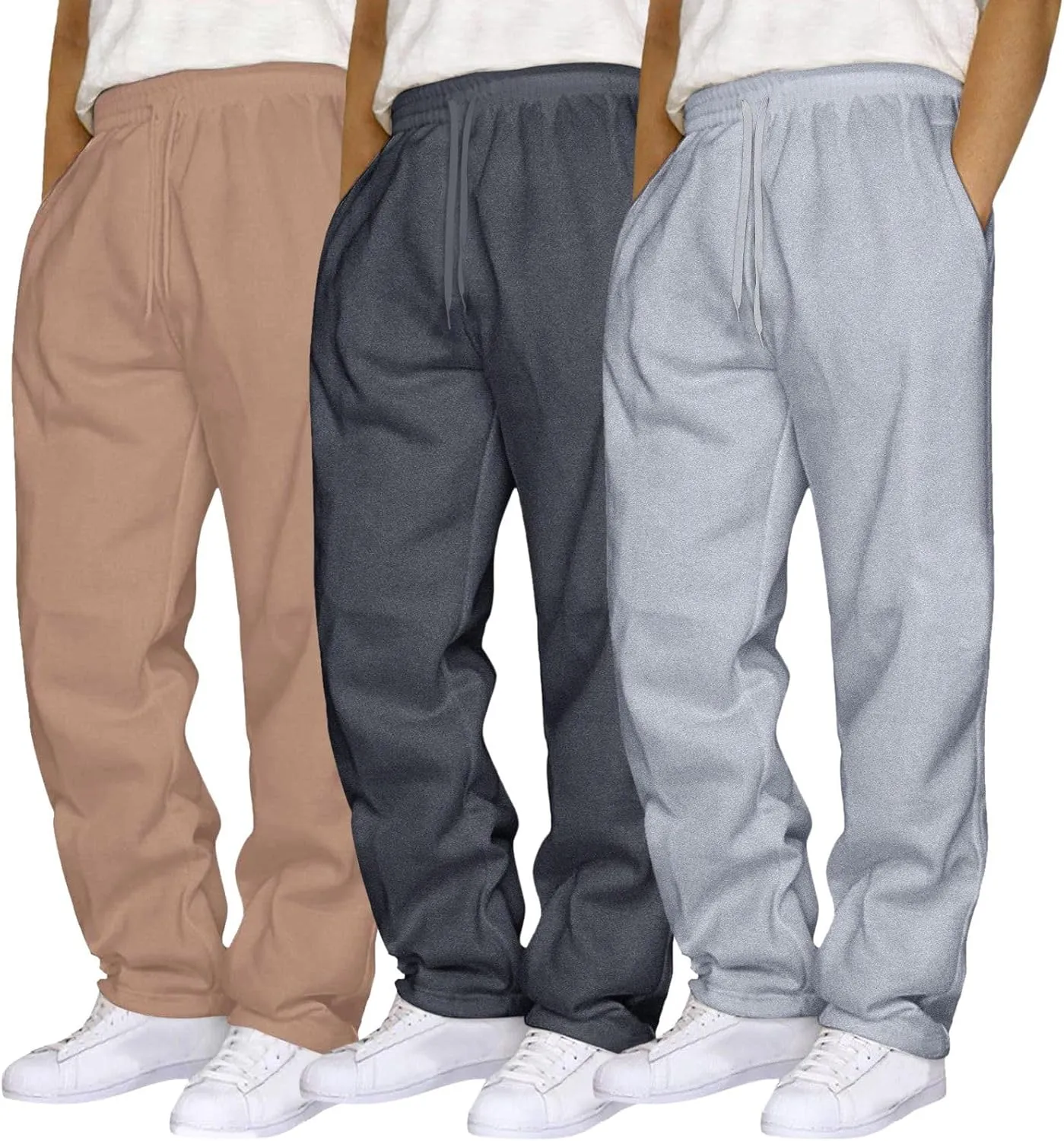 Mens 3 Pack Sweatpants Loose Fleece Casual Trousers Elastic Waist Drawstring Jogger Pants Baggy Running Pants