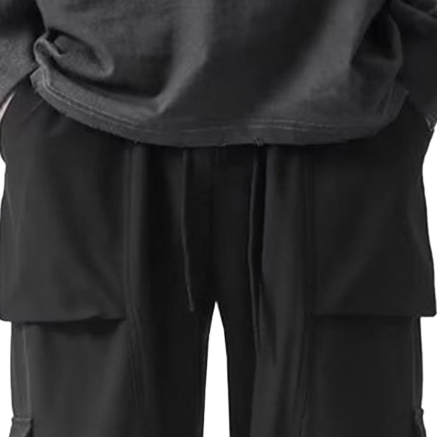 Men's Baggy Straight Leg Casual Pants Drawstring Loose Fit Casual Pants Outdoor Hiking Cargo Trousers