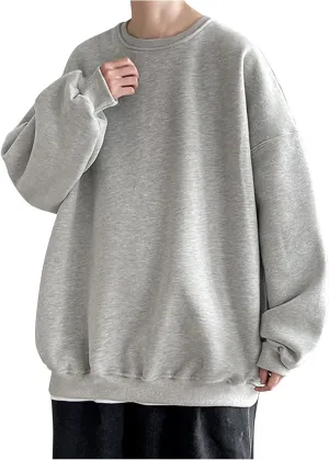 Men's Baggy Sweater Fashion Solid Crewneck Drop Shoulder Sleeve Pullover Sweatshirt Loose Crewneck Sweater