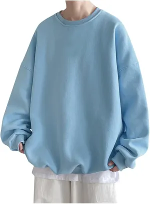 Men's Baggy Sweater Fashion Solid Crewneck Drop Shoulder Sleeve Pullover Sweatshirt Loose Crewneck Sweater