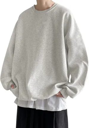 Men's Baggy Sweater Fashion Solid Crewneck Drop Shoulder Sleeve Pullover Sweatshirt Loose Crewneck Sweater
