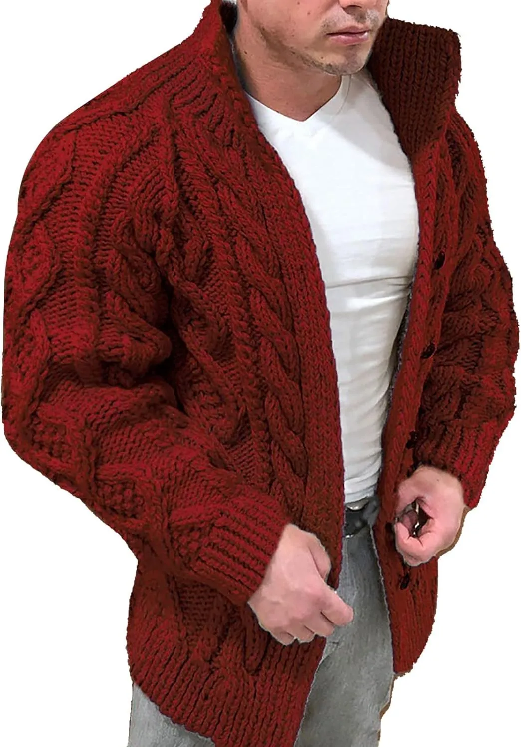 Mens Big And Tall Sweater Hatless Zipper Stand Up Collar Warm Cardigan Knitted Coat Pollo Jackets For Men black long