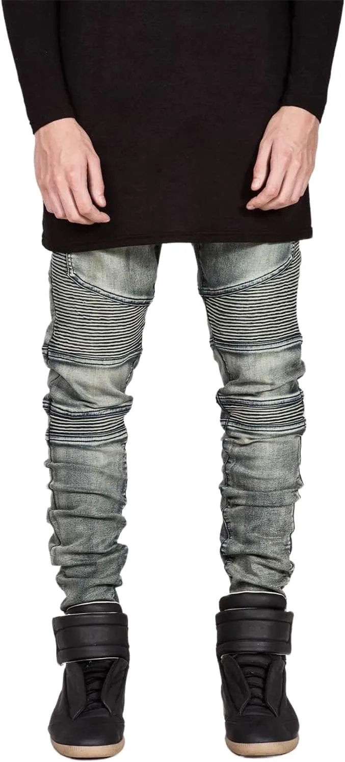 Men's Biker Straight Fit Jeans Men's Black Moto Skinny Jeans Plus Size